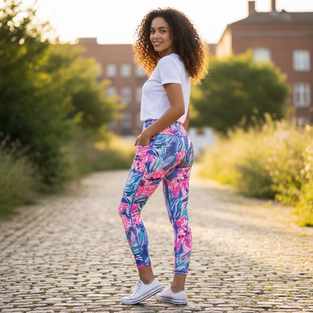 Lilly Pulitzer luxletic UPF 50+ Floral Leggings - Pink and Blue